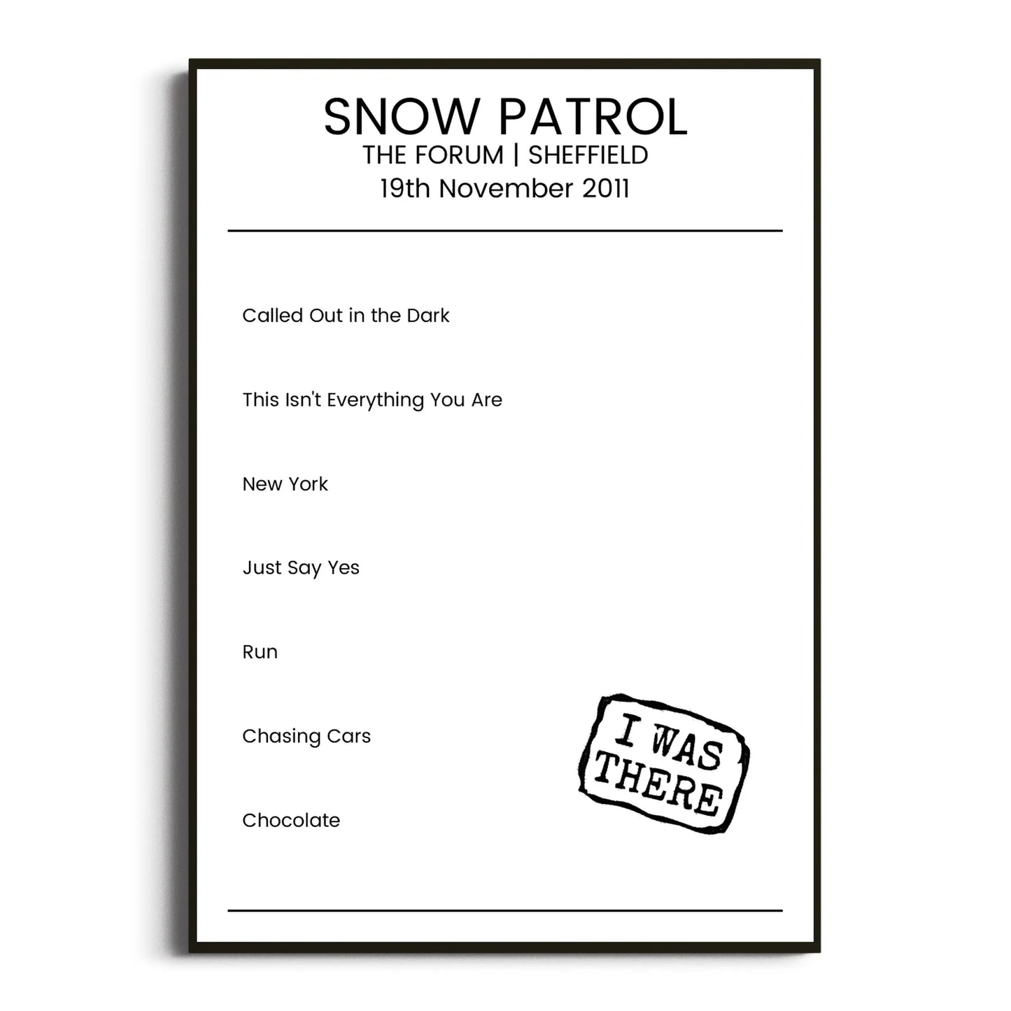 Snow Patrol Sheffield 19 November 2011 Setlist Poster