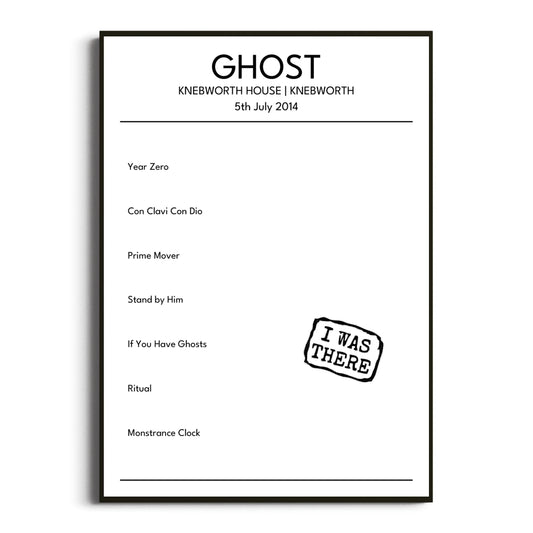 Ghost Knebworth 05 July 2014 Setlist Poster