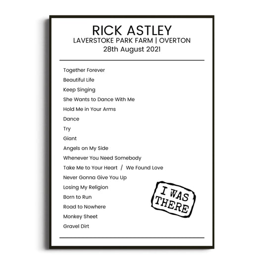 Rick Astley Overton 28 August 2021 Setlist Poster