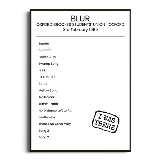 Blur Oxford 03 February 1999 Setlist Poster