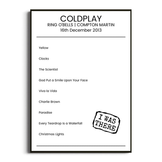 Coldplay Compton Martin 16 December 2013 Setlist Poster