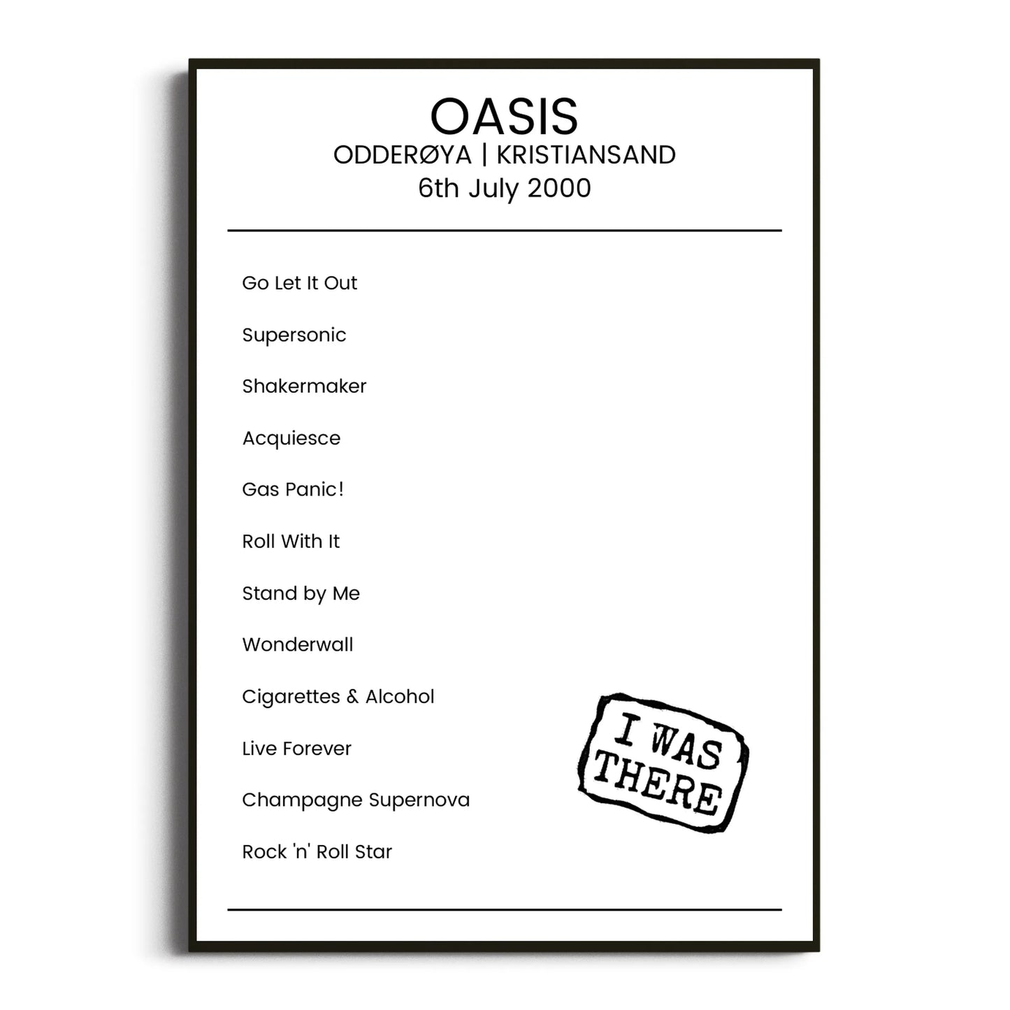 Oasis Kristiansand 06 July 2000 Setlist Poster