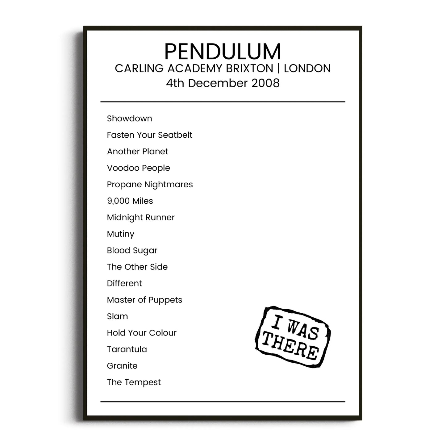 Pendulum London 04 December 2008 Setlist Poster