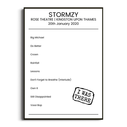 Stormzy Kingston upon Thames 20 January 2020 Setlist Poster