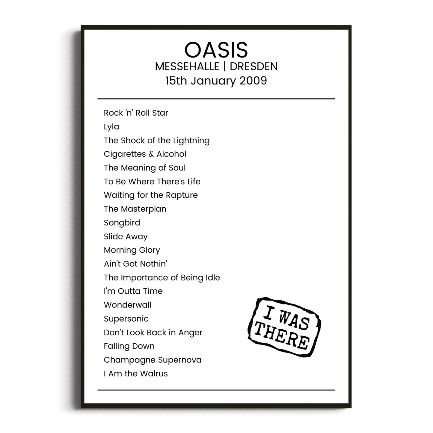 Oasis Dresden 15 January 2009 Setlist Poster