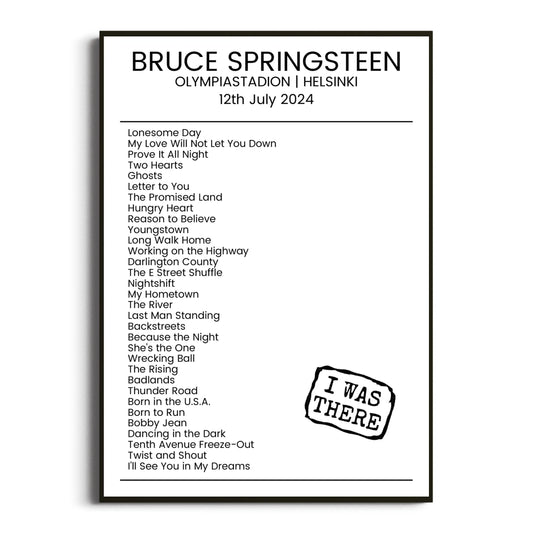 Bruce Springsteen Helsinki 12 July 2024 Setlist Poster