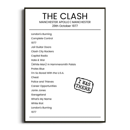 The Clash Manchester 29 October 1977 Setlist Poster