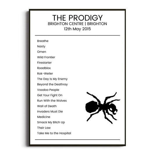 The Prodigy Brighton 12 May 2015 Setlist Poster