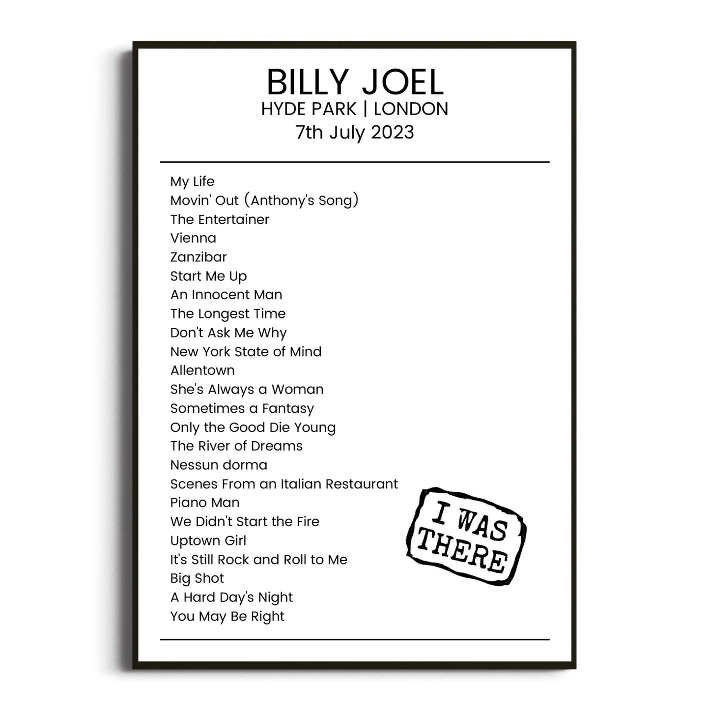 Billy Joel London 07 July 2023 Setlist Poster