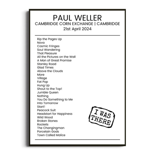 Paul Weller Cambridge 21 April 2024 Setlist Poster