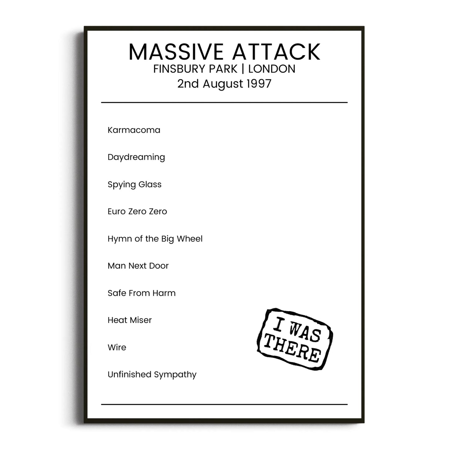 Massive Attack London 02 August 1997 Setlist Poster