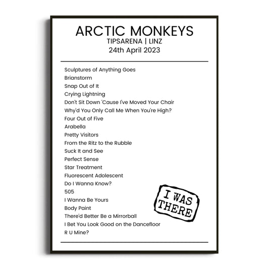 Arctic Monkeys Linz 24 April 2023 Setlist Poster