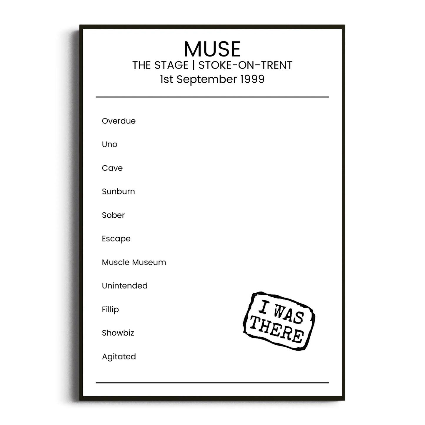 Muse Stoke-on-Trent 01 September 1999 Setlist Poster