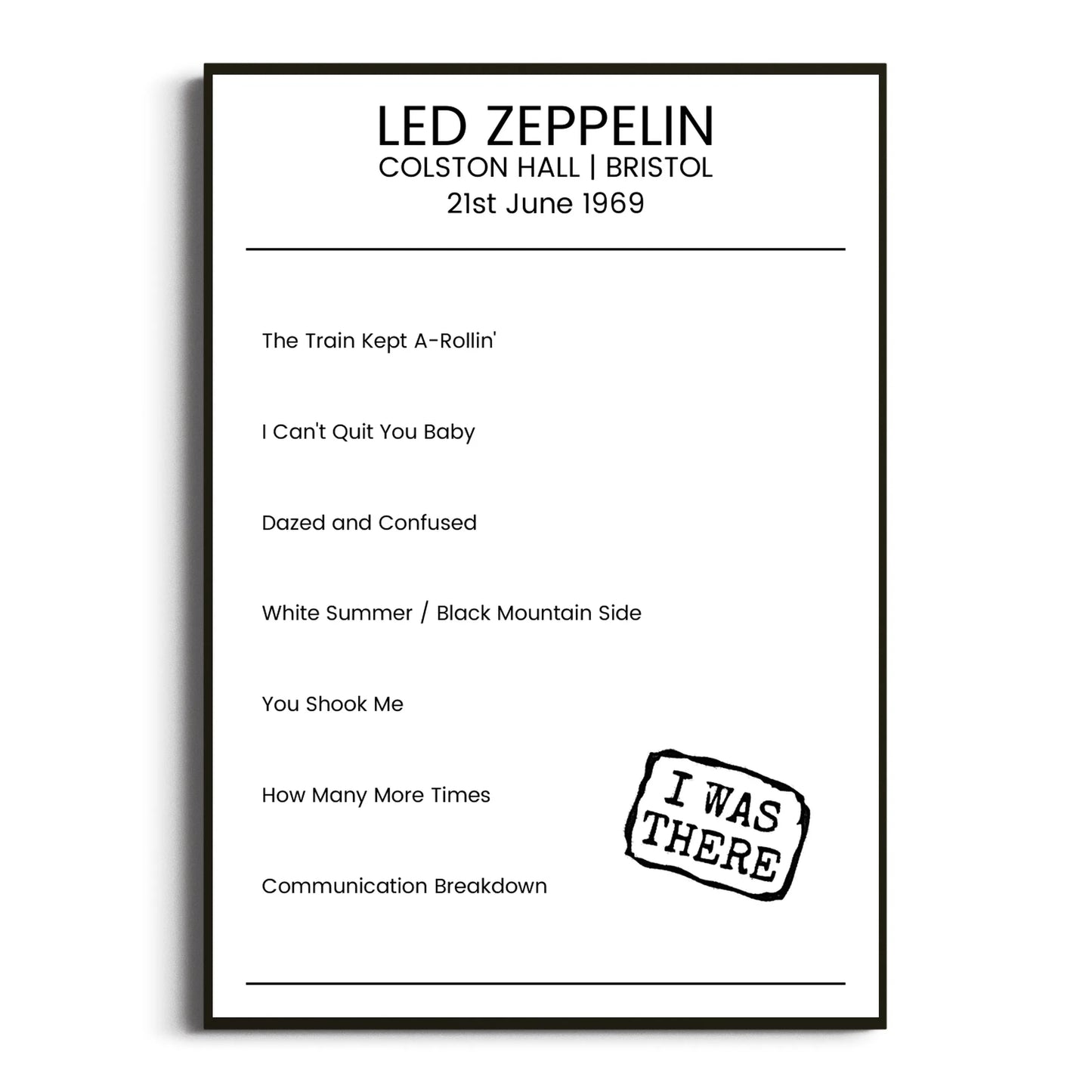 Led Zeppelin Bristol 21 June 1969 Setlist Poster