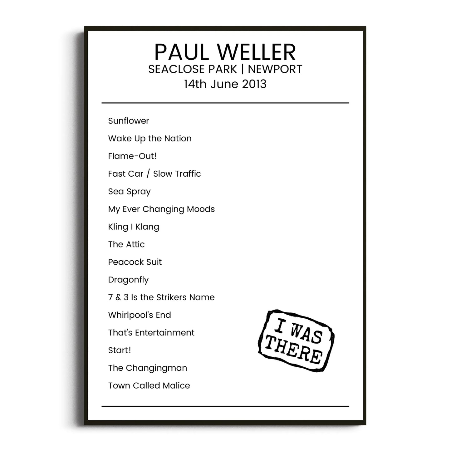 Paul Weller Newport 14 June 2013 Setlist Poster