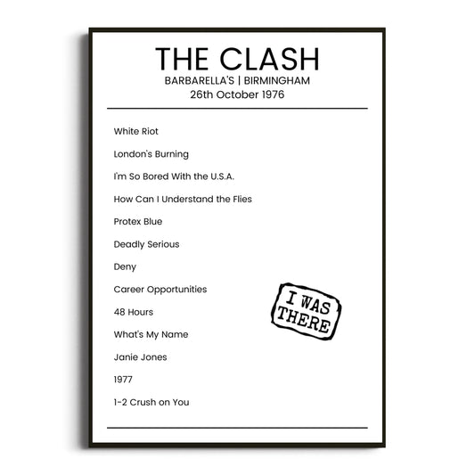 The Clash Birmingham 26 October 1976 Setlist Poster