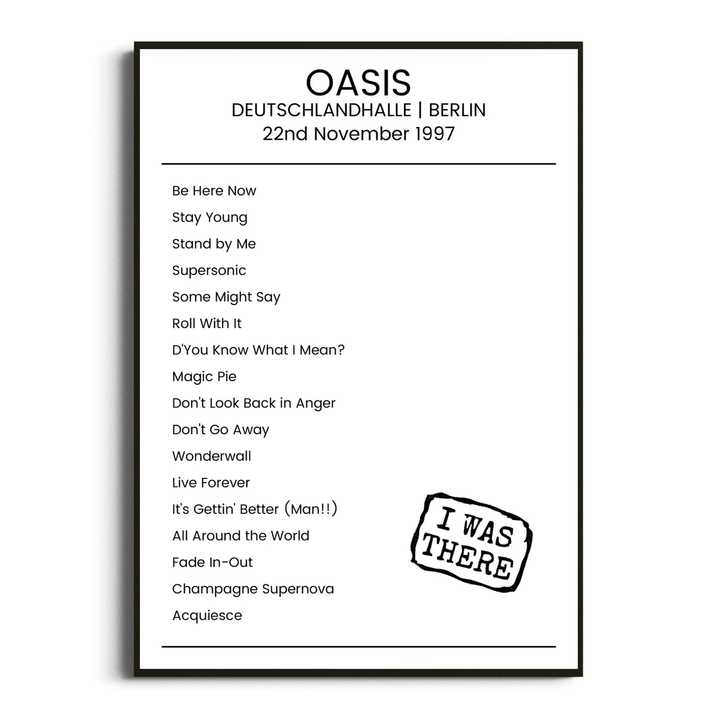 Oasis Berlin 22 November 1997 Setlist Poster