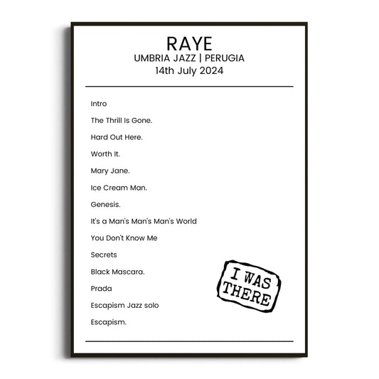 RAYE Perugia 14 July 2024 Setlist Poster