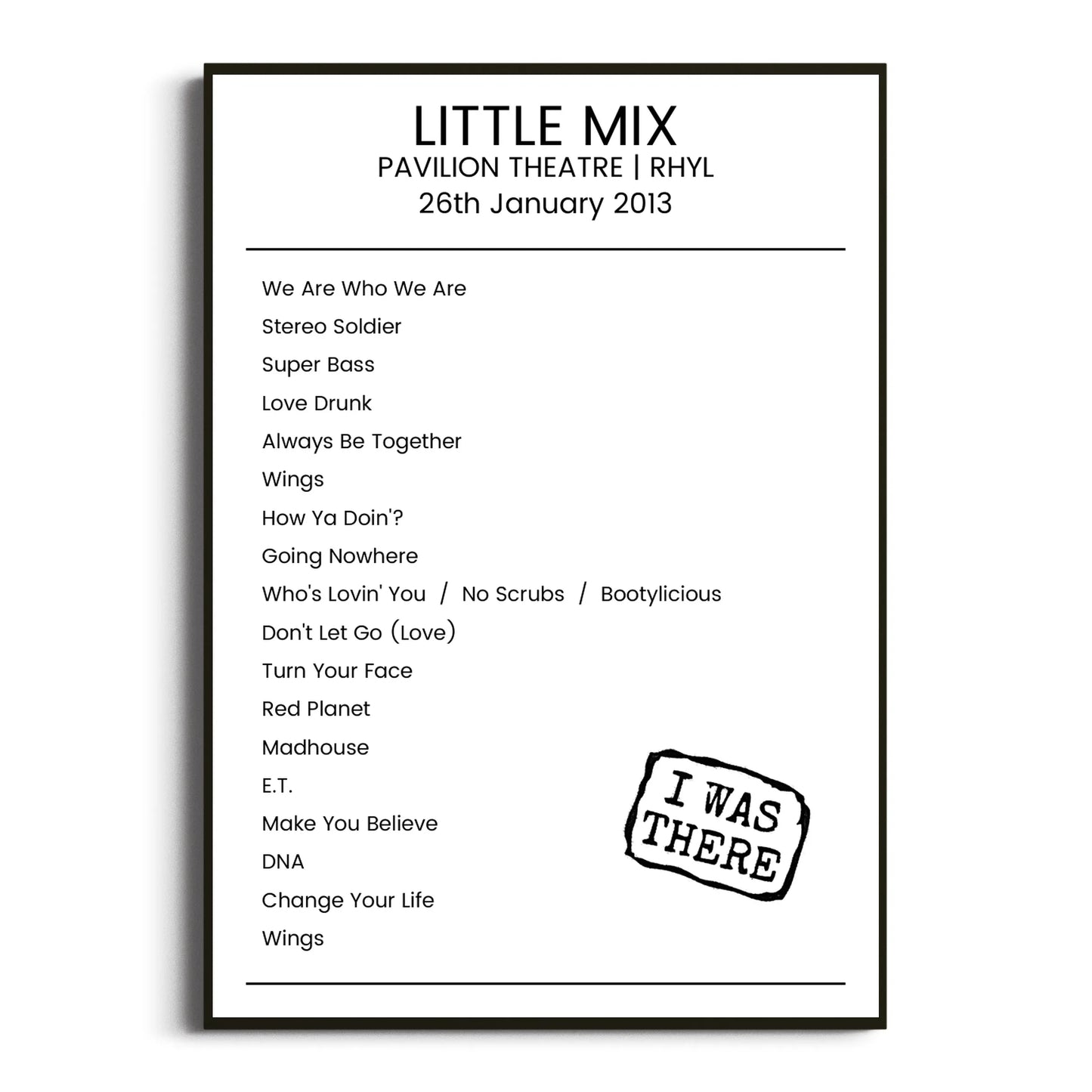 Little Mix Rhyl 26 January 2013 Setlist Poster