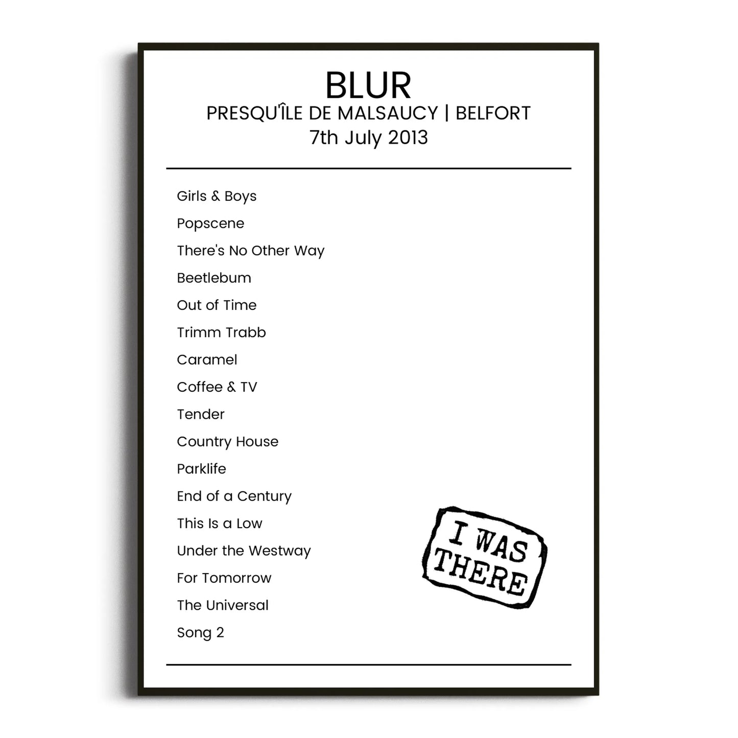 Blur Belfort 07 July 2013 Setlist Poster