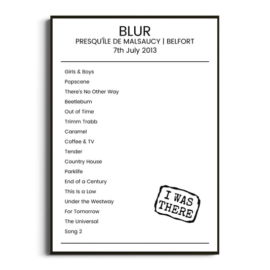 Blur Belfort 07 July 2013 Setlist Poster