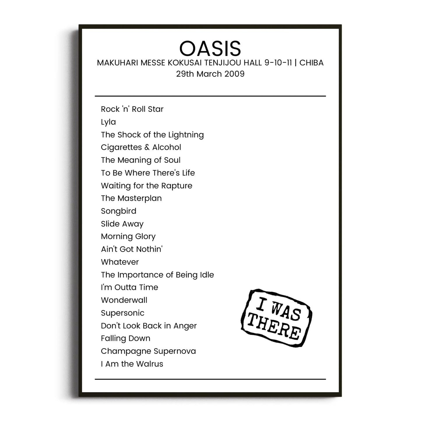 Oasis Chiba 29 March 2009 Setlist Poster