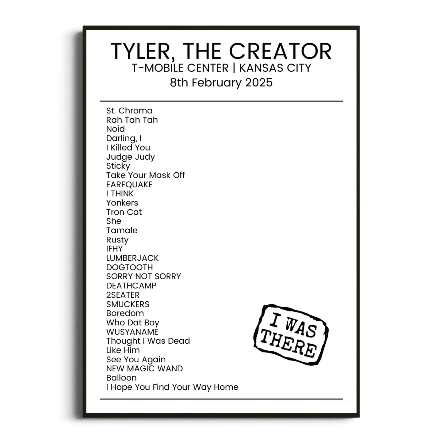 Tyler, The Creator Kansas City 08 February 2025 Setlist Poster