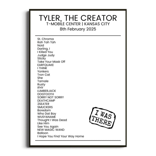 Tyler, The Creator Kansas City 08 February 2025 Setlist Poster