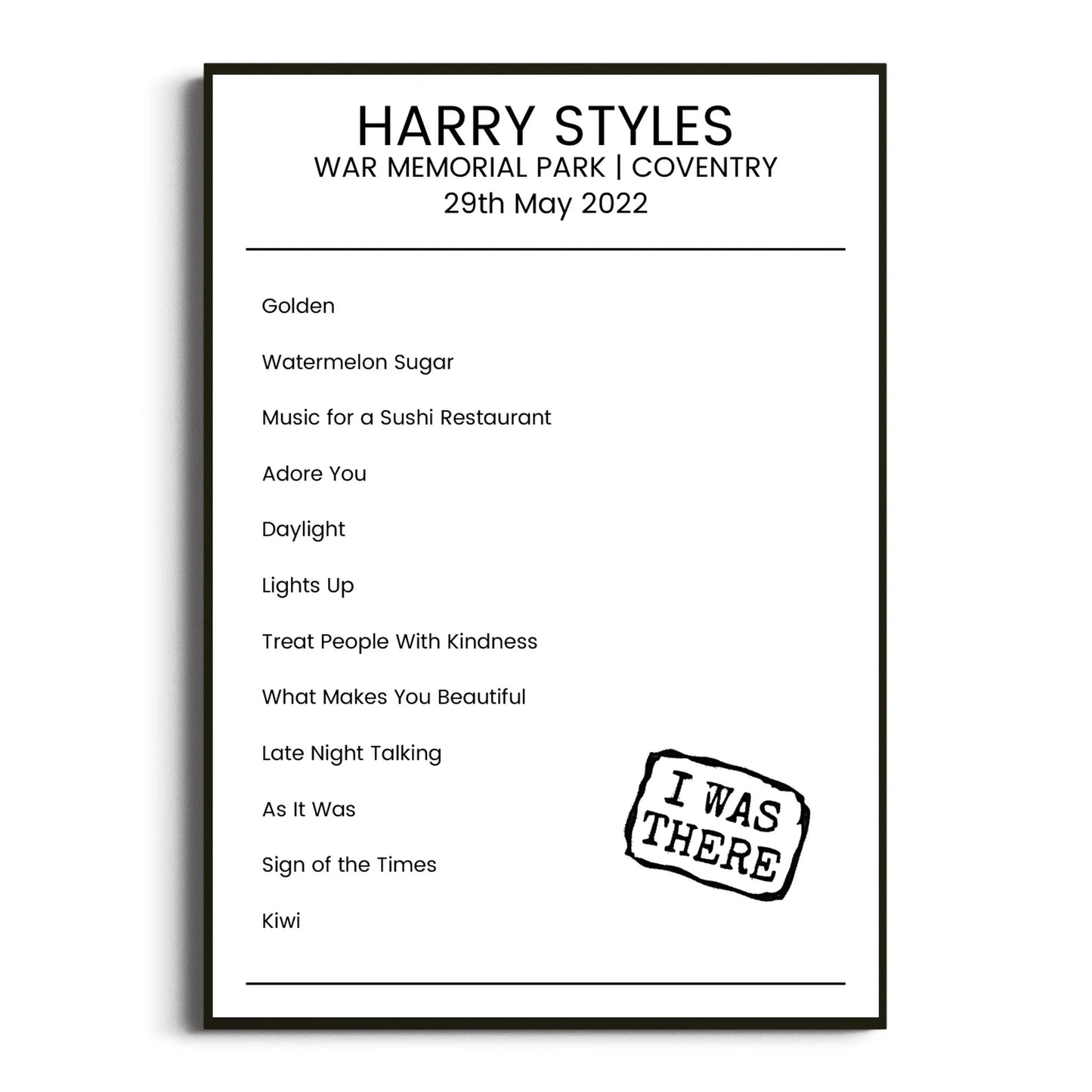 Harry Styles Coventry 29 May 2022 Setlist Poster