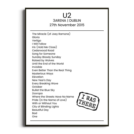 U2 Dublin 27 November 2015 Setlist Poster