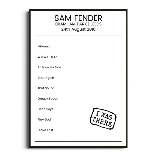 Sam Fender Leeds 24 August 2018 Setlist Poster