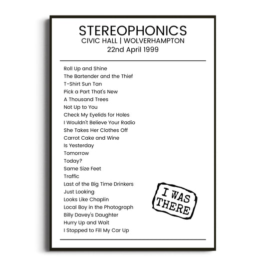 Stereophonics Wolverhampton 22 April 1999 Setlist Poster