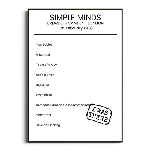 Simple Minds London 11 February 1998 Setlist Poster