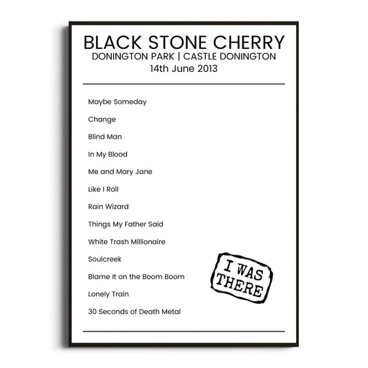 Black Stone Cherry Castle Donington 14 June 2013 Setlist Poster