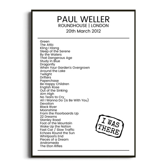 Paul Weller London 20 March 2012 Setlist Poster