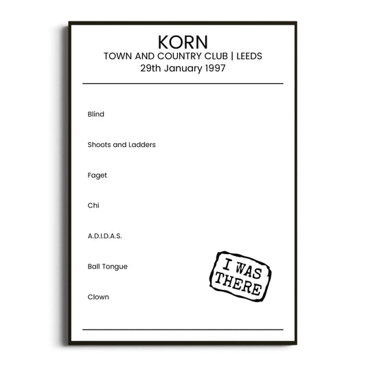 Korn Leeds 29 January 1997 Setlist Poster