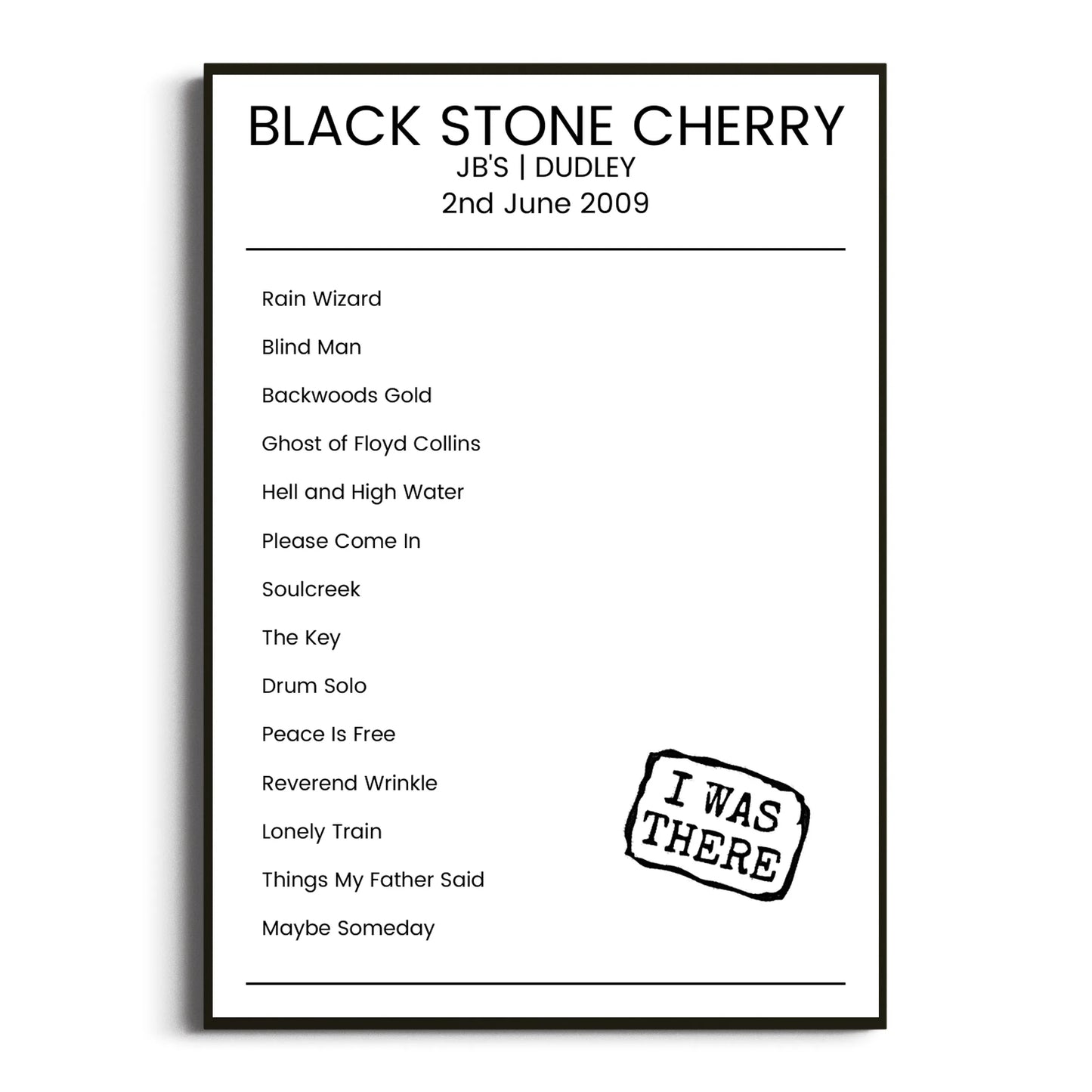 Black Stone Cherry Dudley 02 June 2009 Setlist Poster