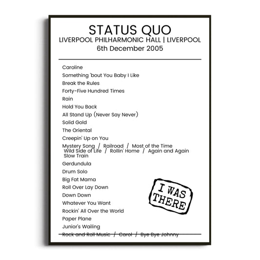 Status Quo Liverpool 06 December 2005 Setlist Poster