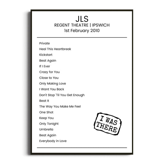 JLS Ipswich 01 February 2010 Setlist Poster