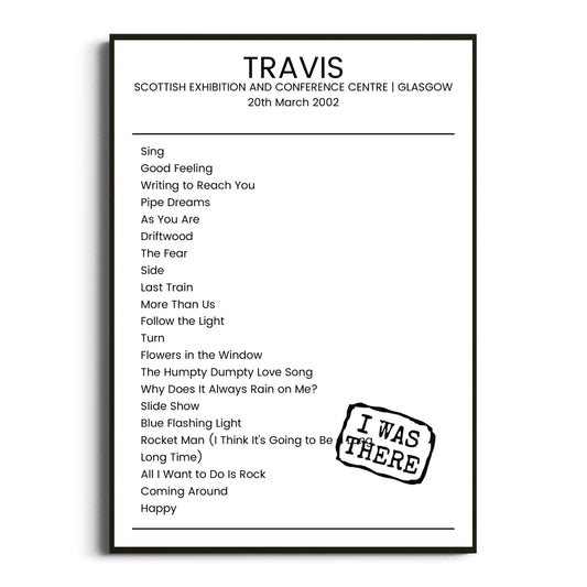 Travis Glasgow 20 March 2002 Setlist Poster