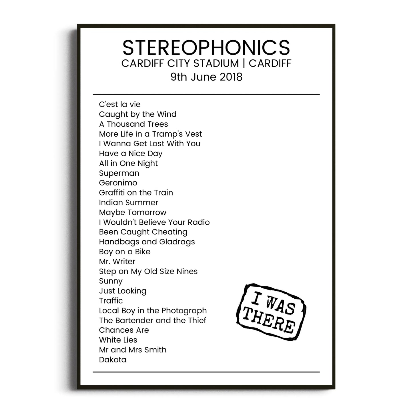 Stereophonics Cardiff 09 June 2018 Setlist Poster