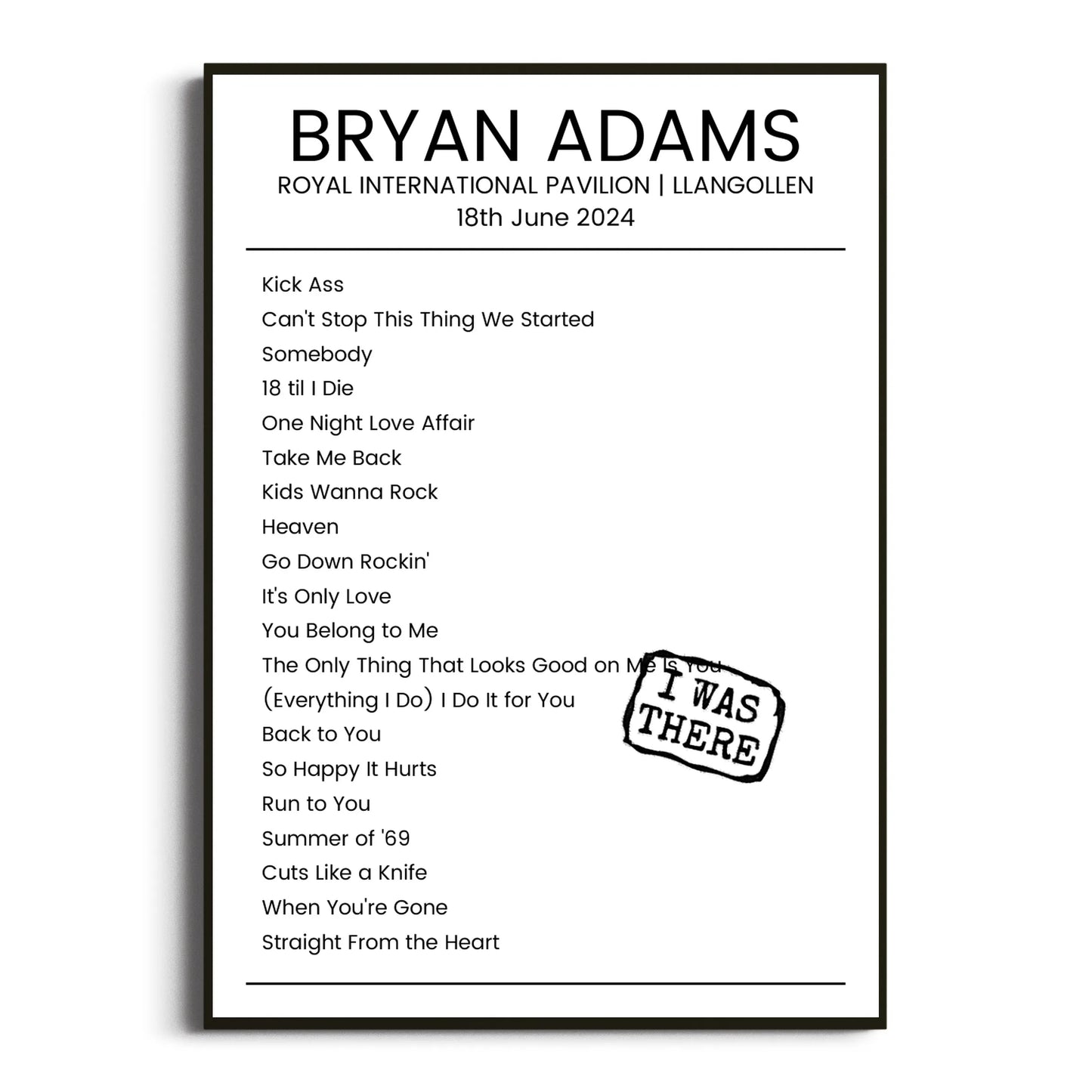 Bryan Adams Llangollen 18 June 2024 Setlist Poster