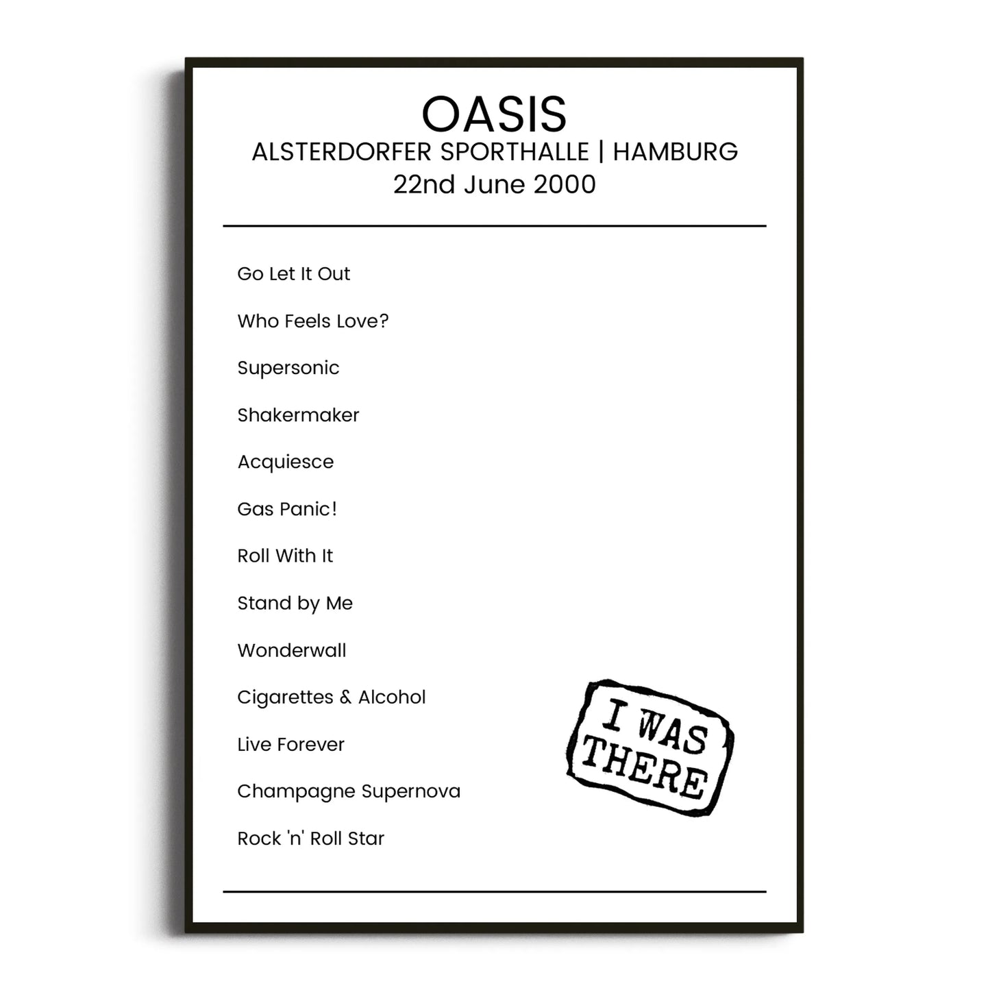 Oasis Hamburg 22 June 2000 Setlist Poster