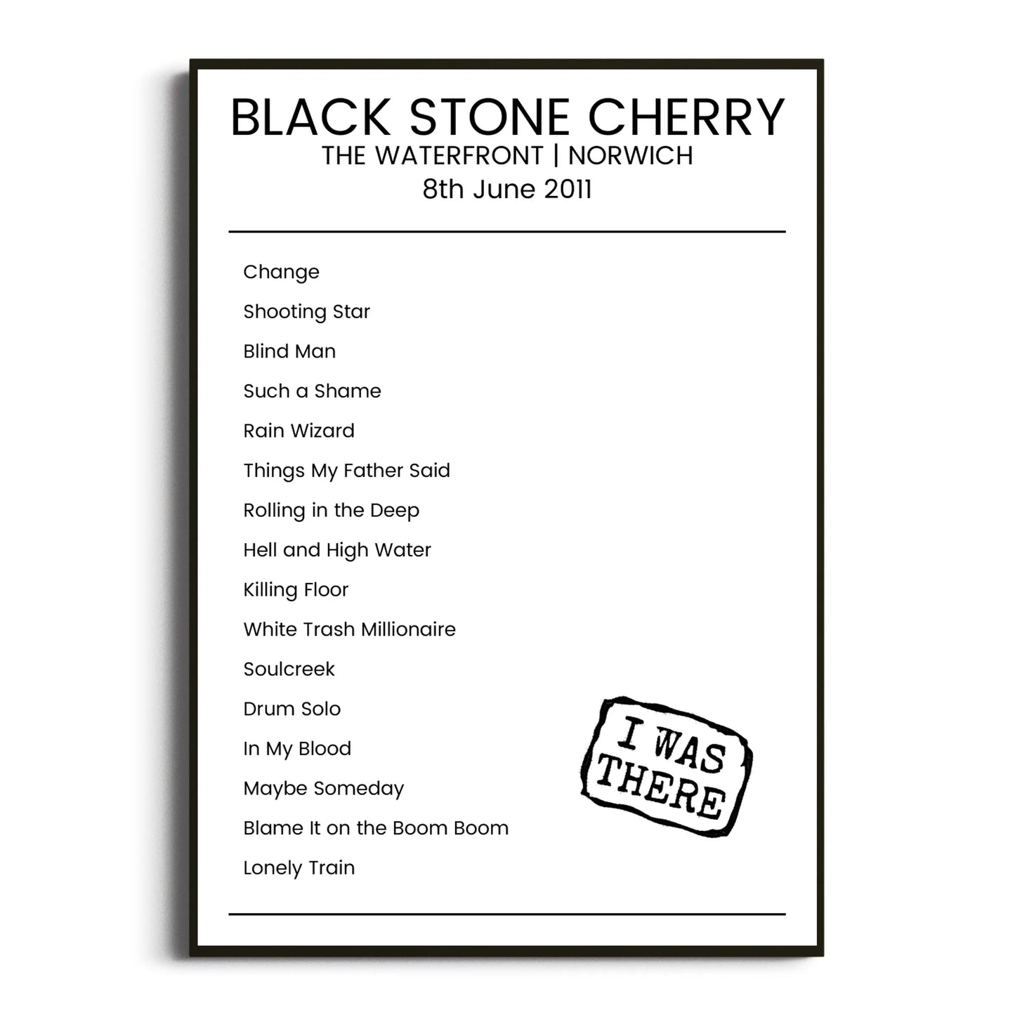 Black Stone Cherry Norwich 08 June 2011 Setlist Poster