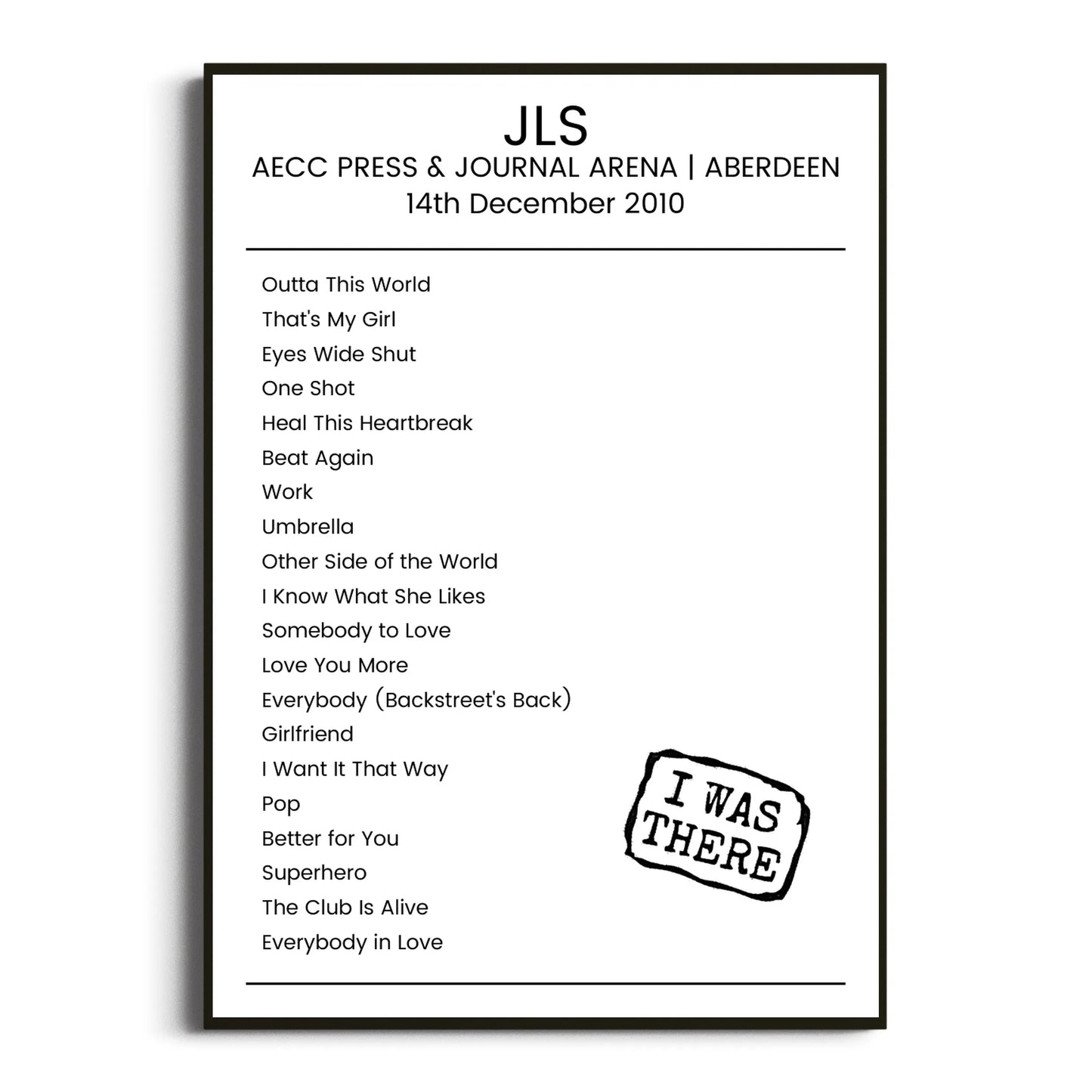 JLS Aberdeen 14 December 2010 Setlist Poster