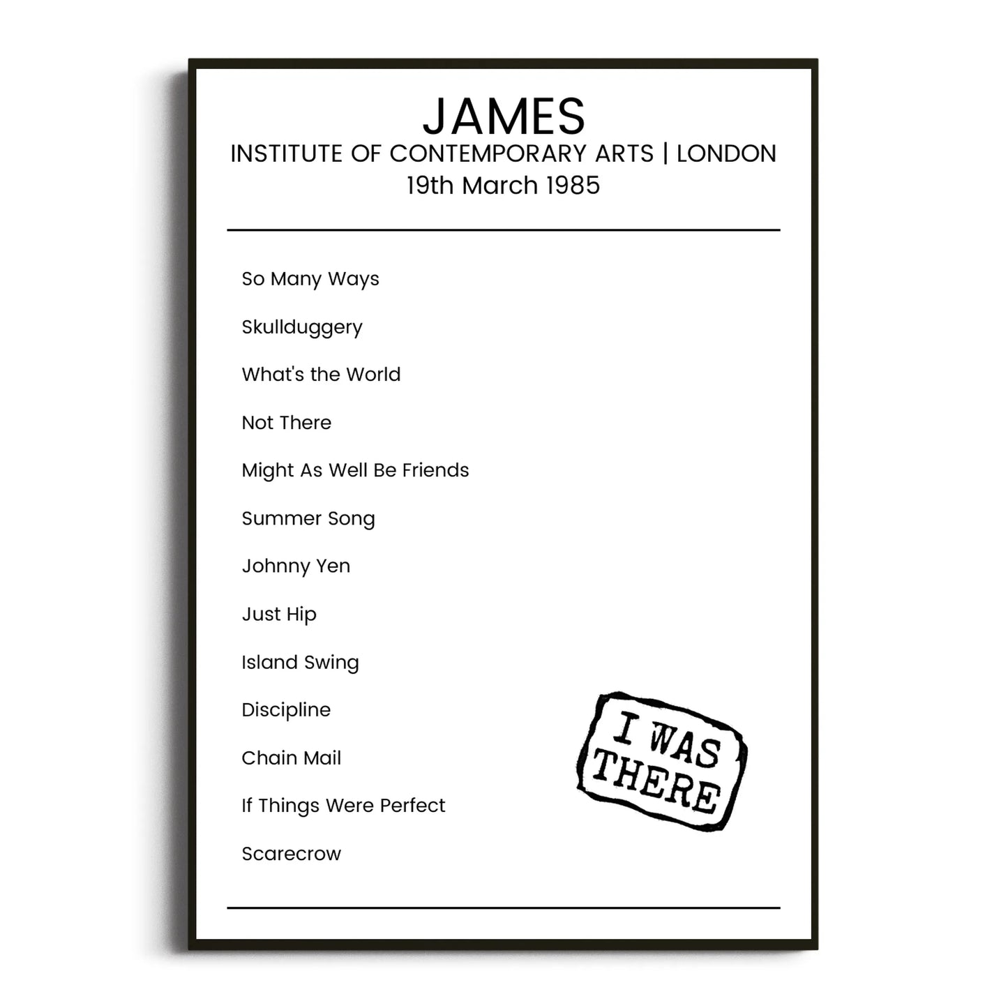 James London 19 March 1985 Setlist Poster