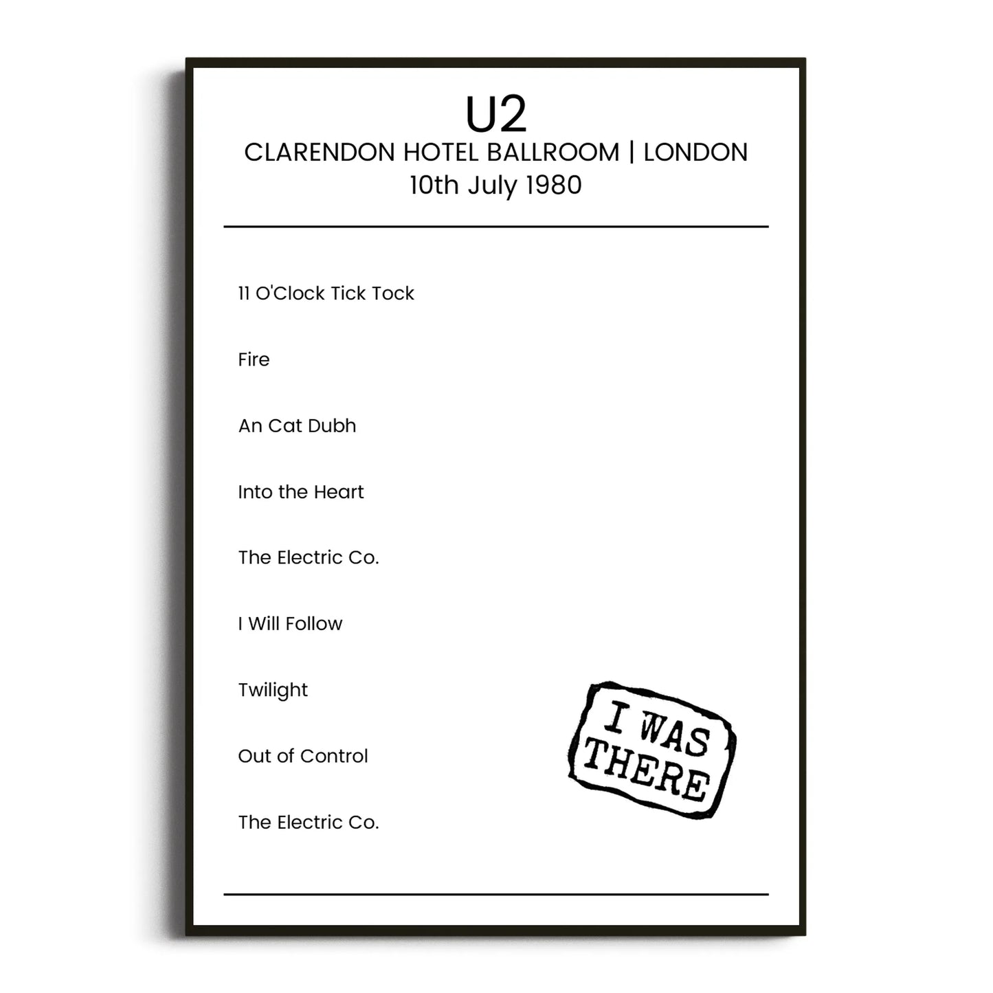 U2 London 10 July 1980 Setlist Poster