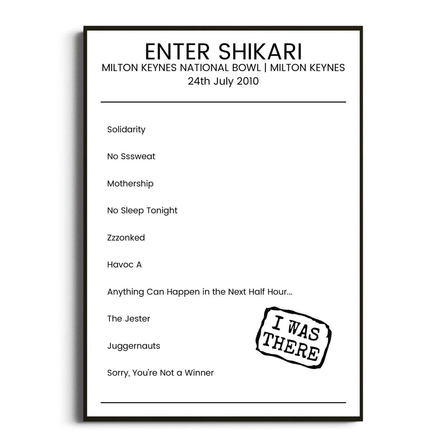 Enter Shikari Milton Keynes 24 July 2010 Setlist Poster