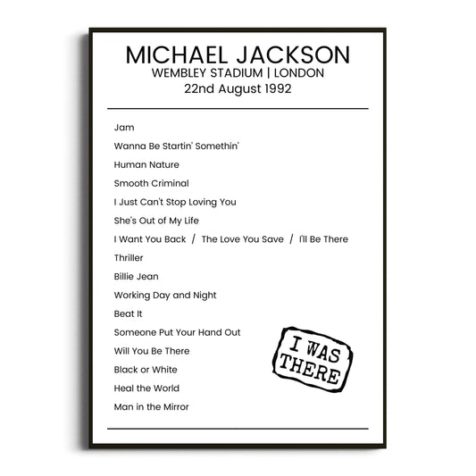 Michael Jackson London 22 August 1992 Setlist Poster