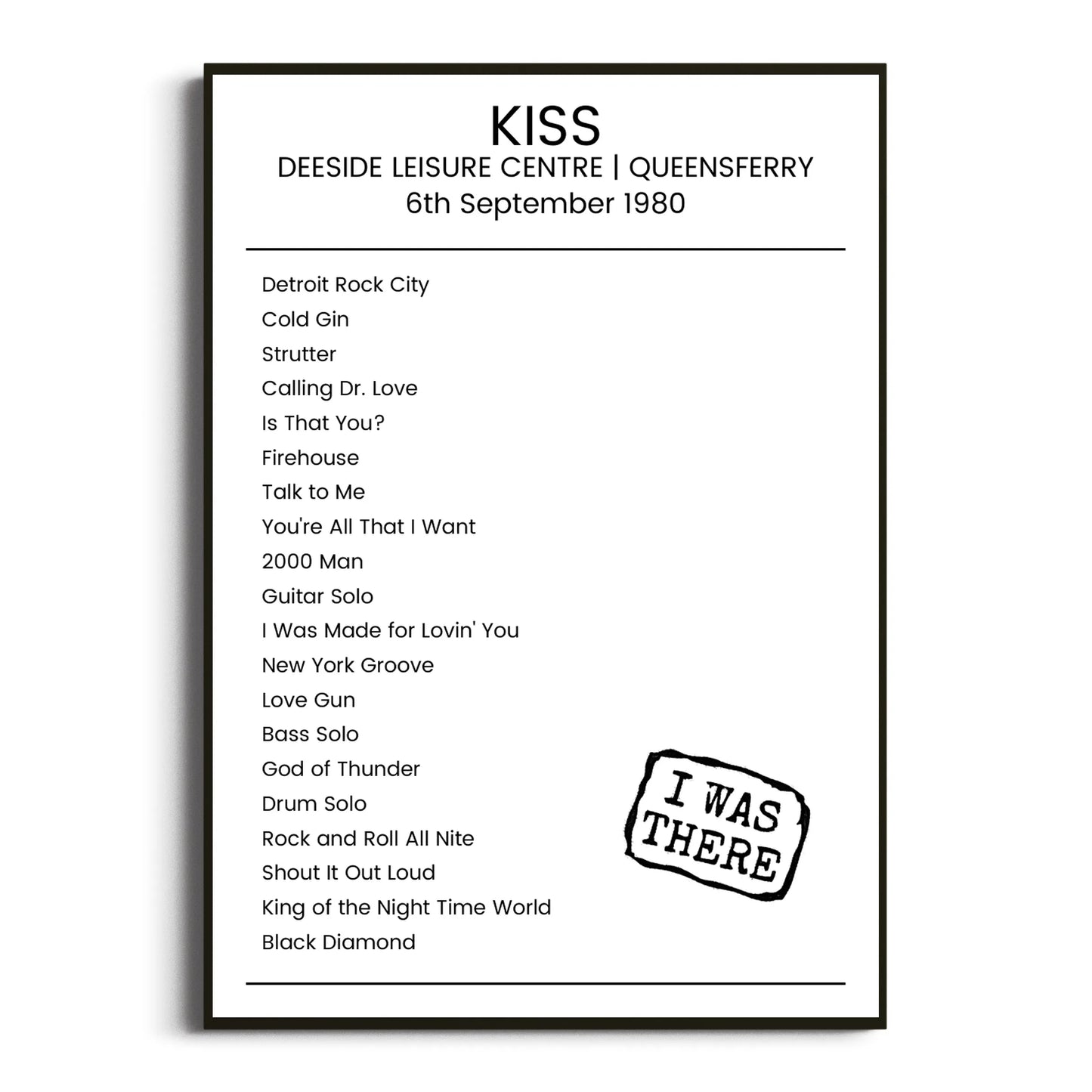 KISS Queensferry 06 September 1980 Setlist Poster